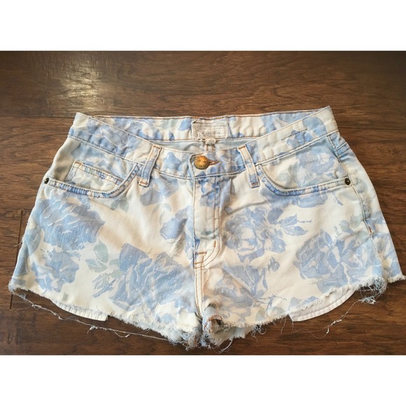 Current Pants - Current Elliott Blue Floral Rose Denim Cut Off Shorts Light Wash Size 0 USA